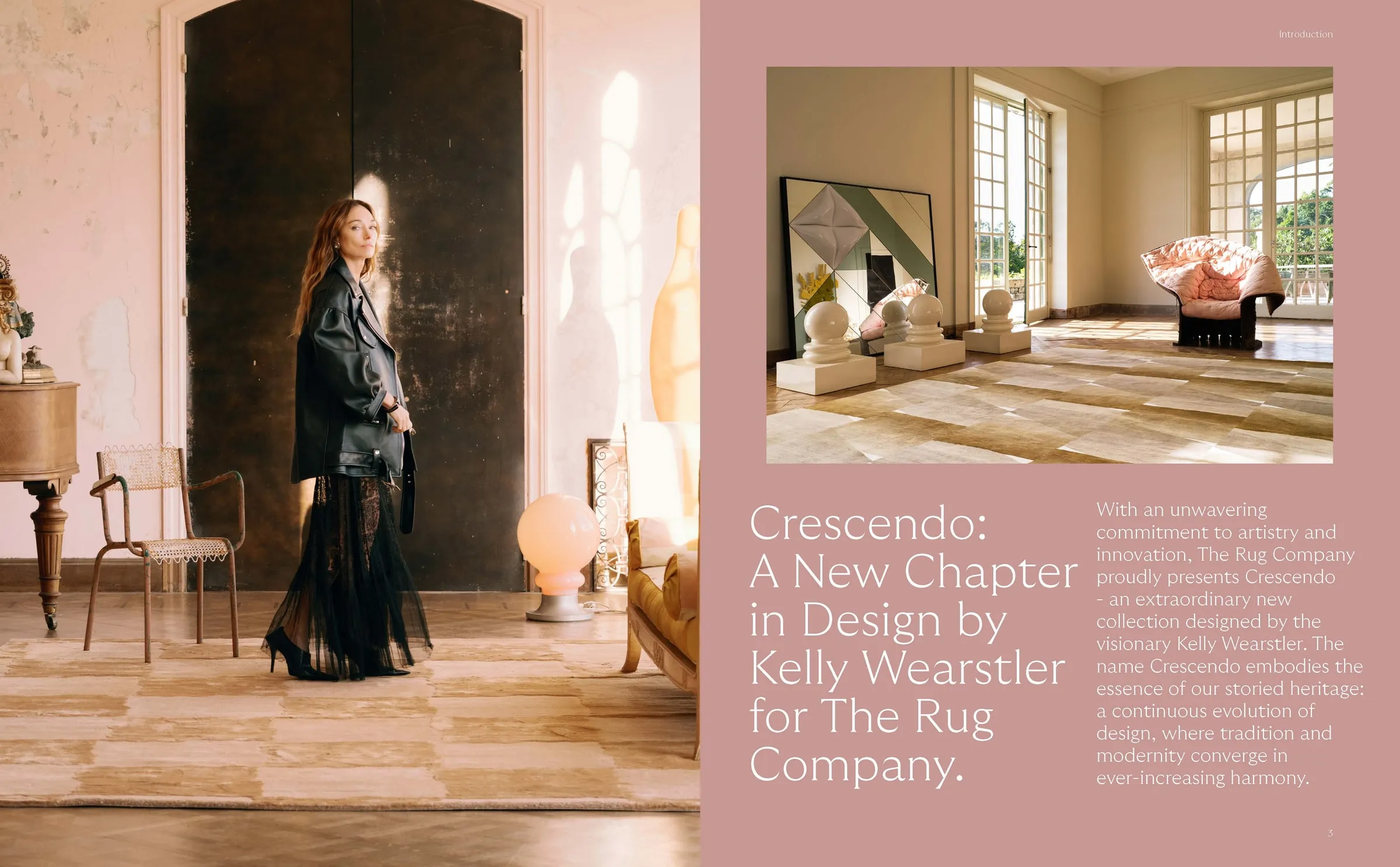 Opening spread of the Crescendo lookbook introducing Kelly Wearstler's collection