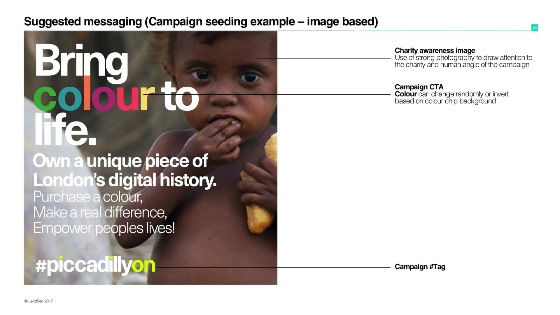 Campaign messaging example featuring a child's portrait