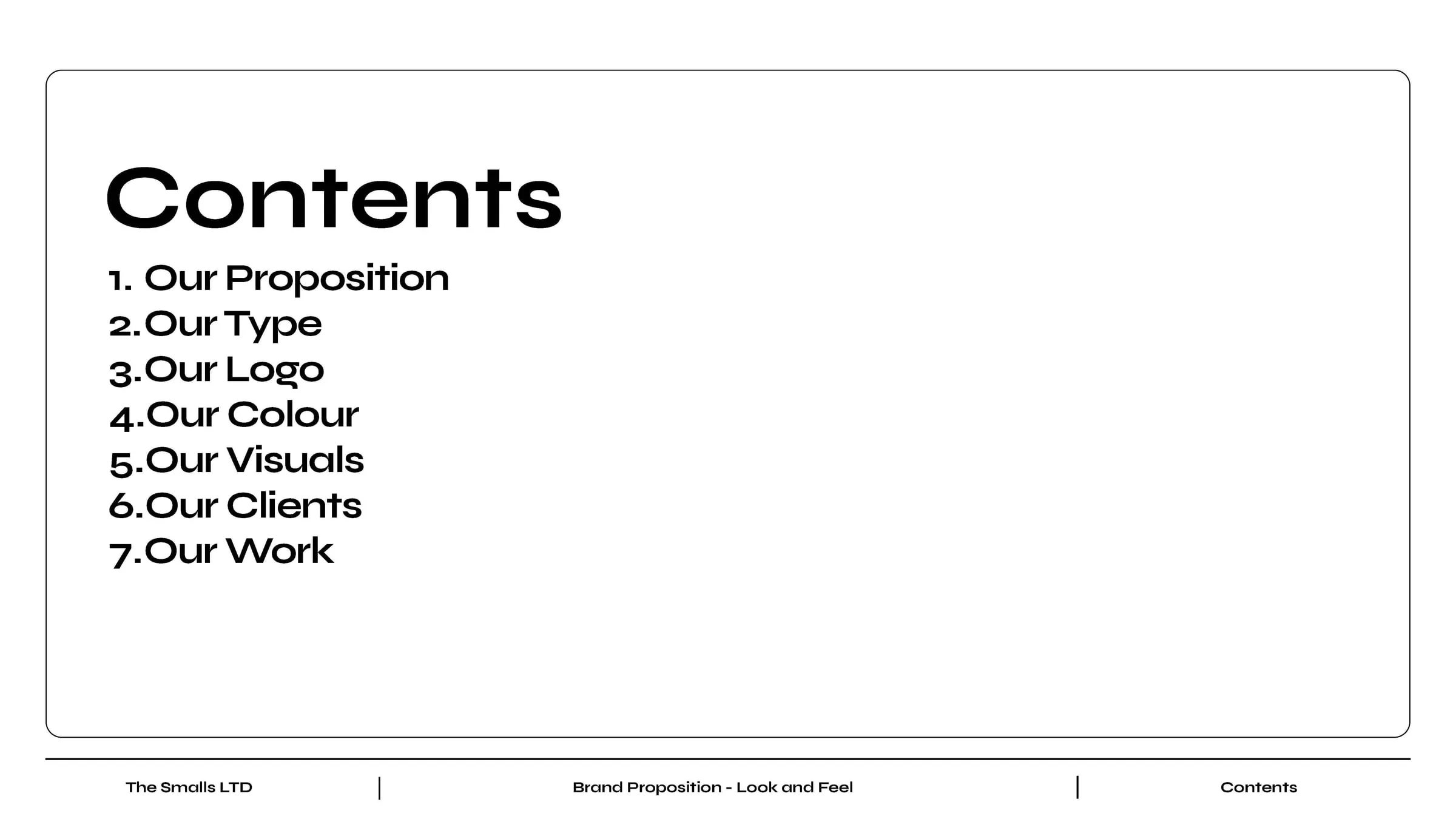 Contents page of the brand guidelines