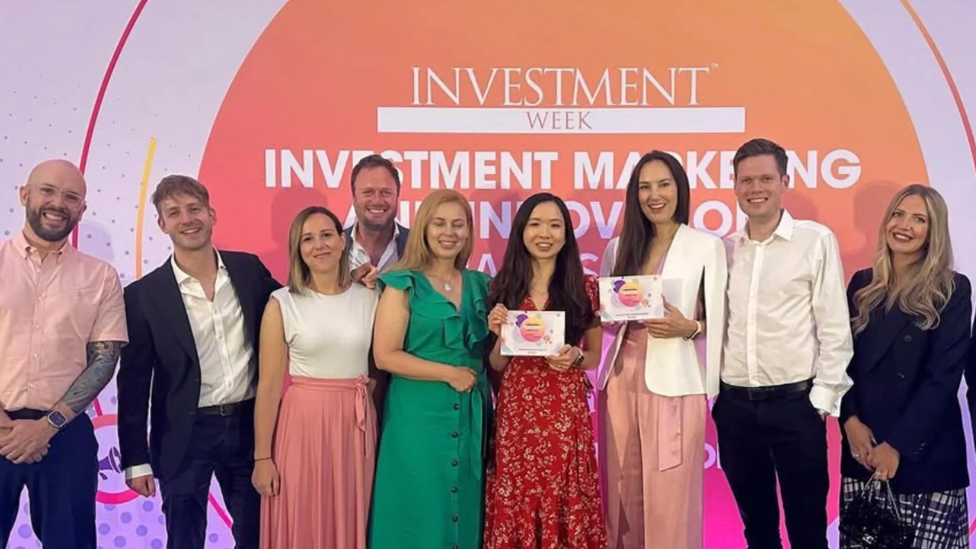 The team receiving an award at the Investment Marketing and Innovation Awards