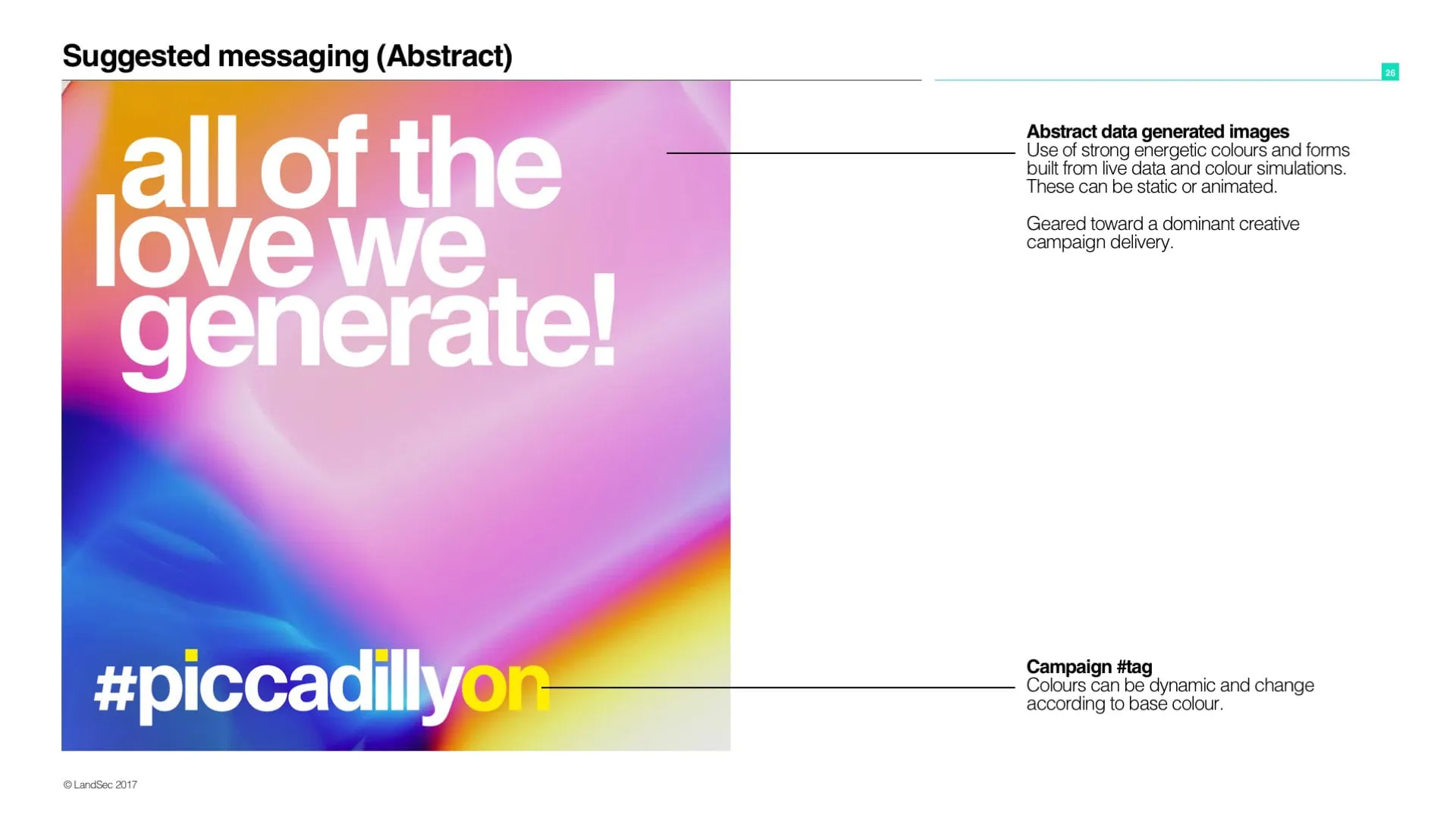 Abstract colourful campaign artwork: 'All of the love we generate!'