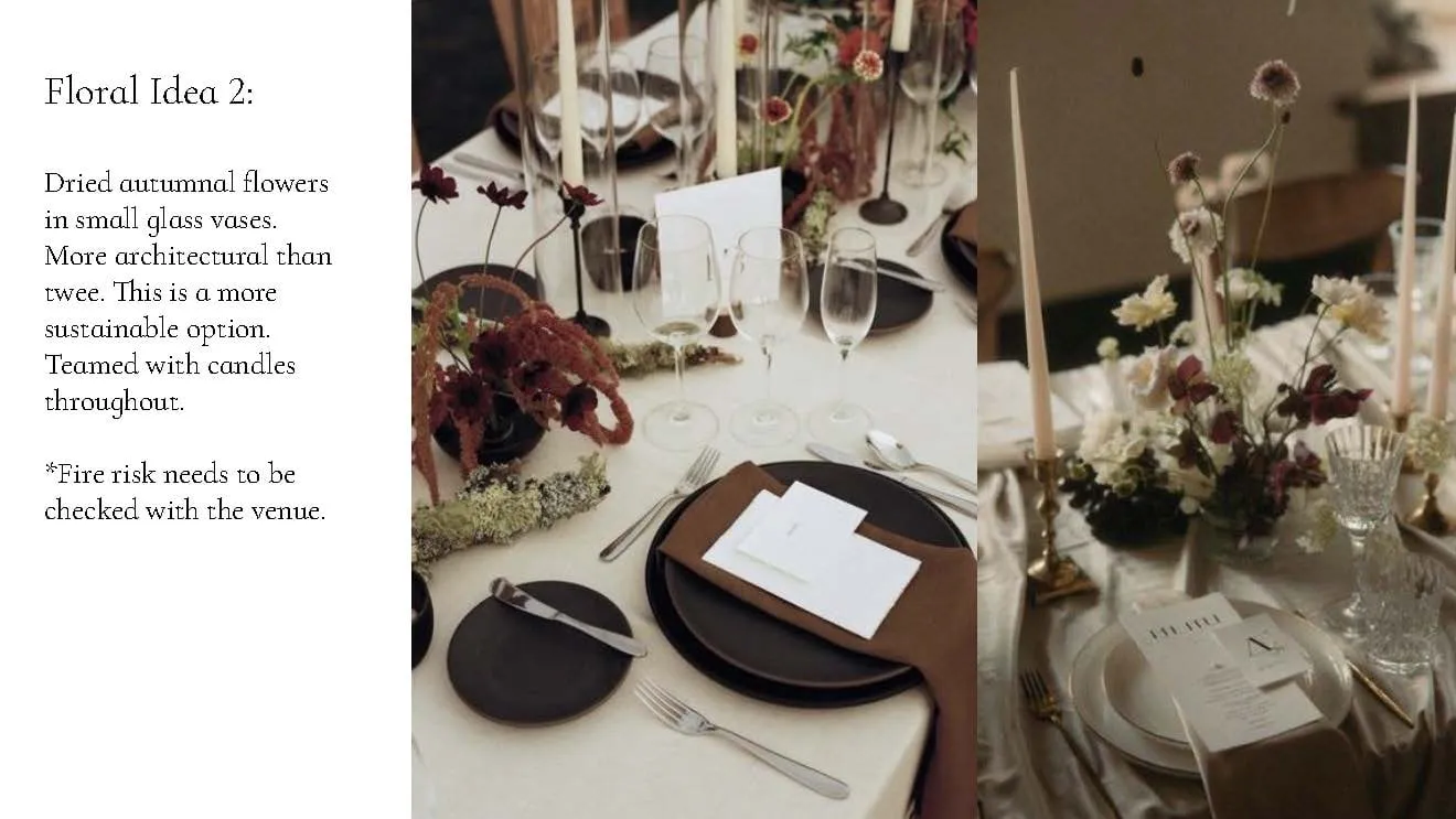 Floral idea two: dried flowers in small glass vases