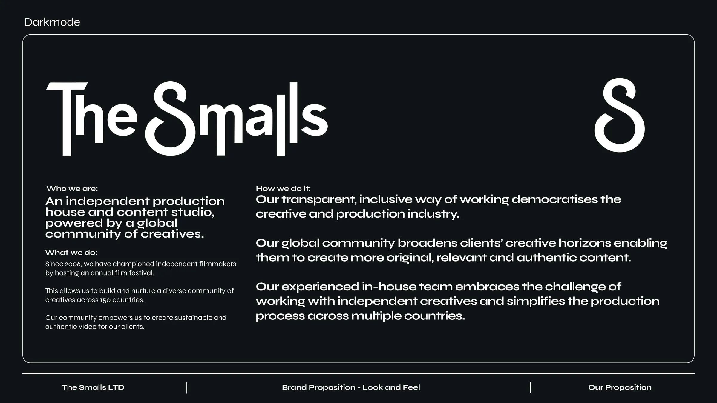 The Smalls wordmark and studio introduction