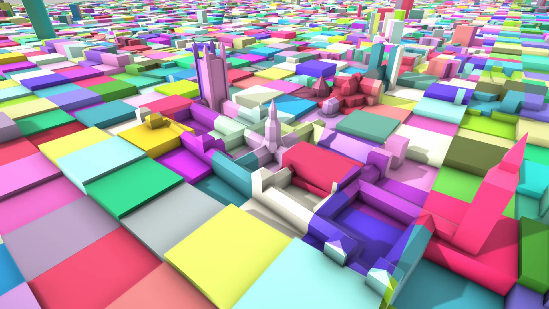 Close-up of a 3D landscape made of thousands of colour chips