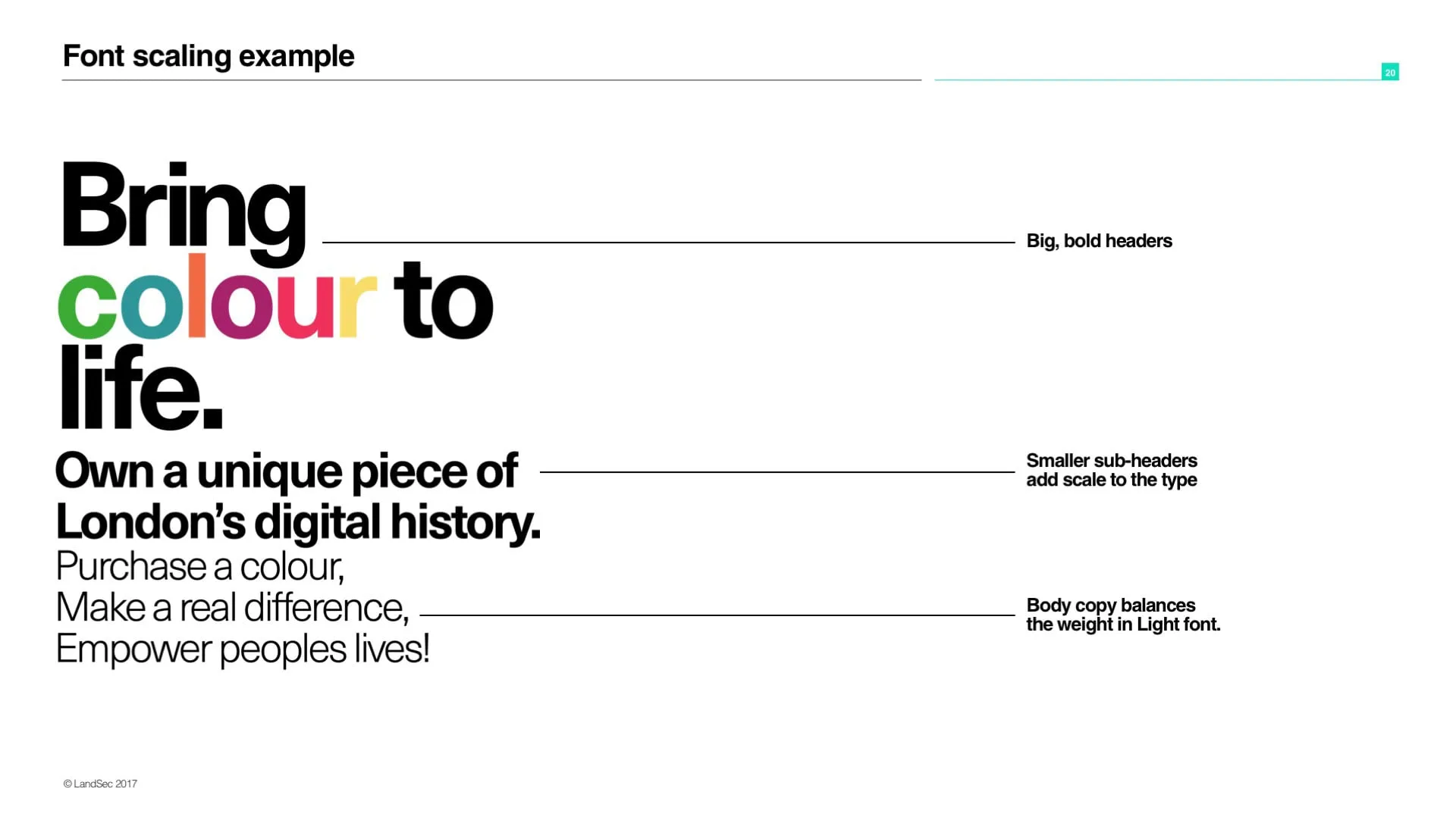 Typographic layout for the 'Bring colour to life' message