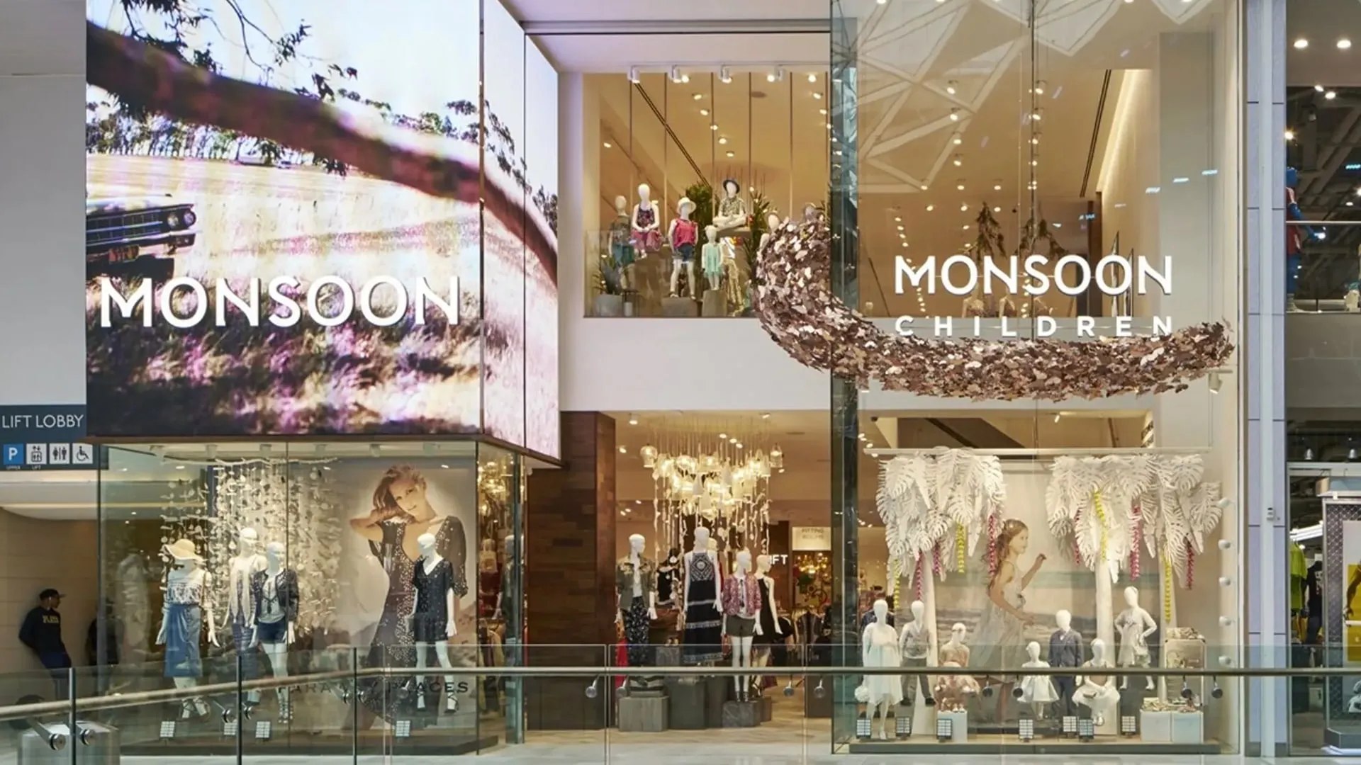 The Monsoon and Monsoon Children shopfronts with digital artwork above the entrance