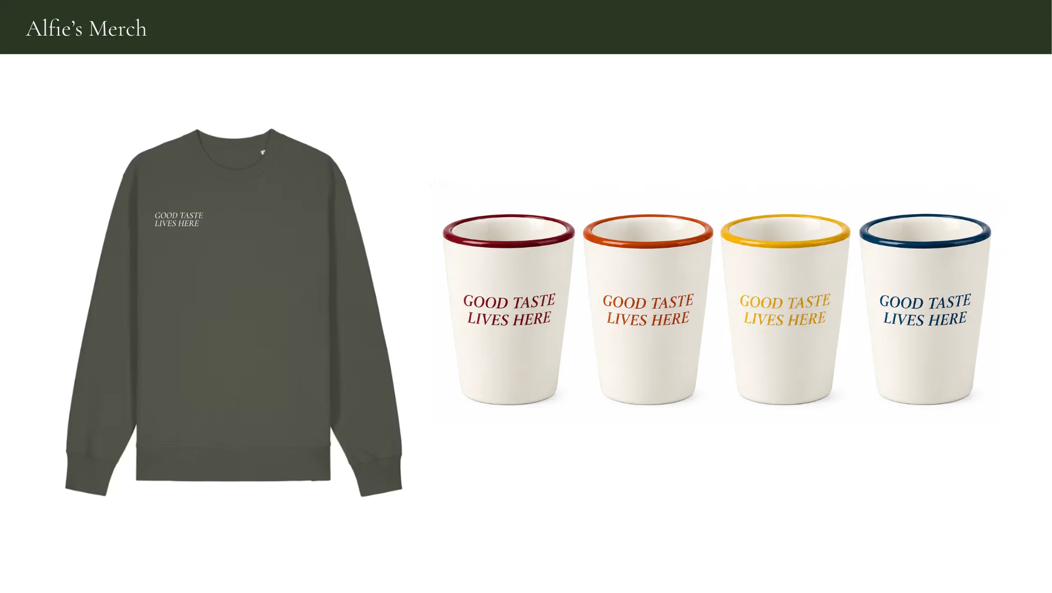 Alfie's sweatshirt and enamel cups