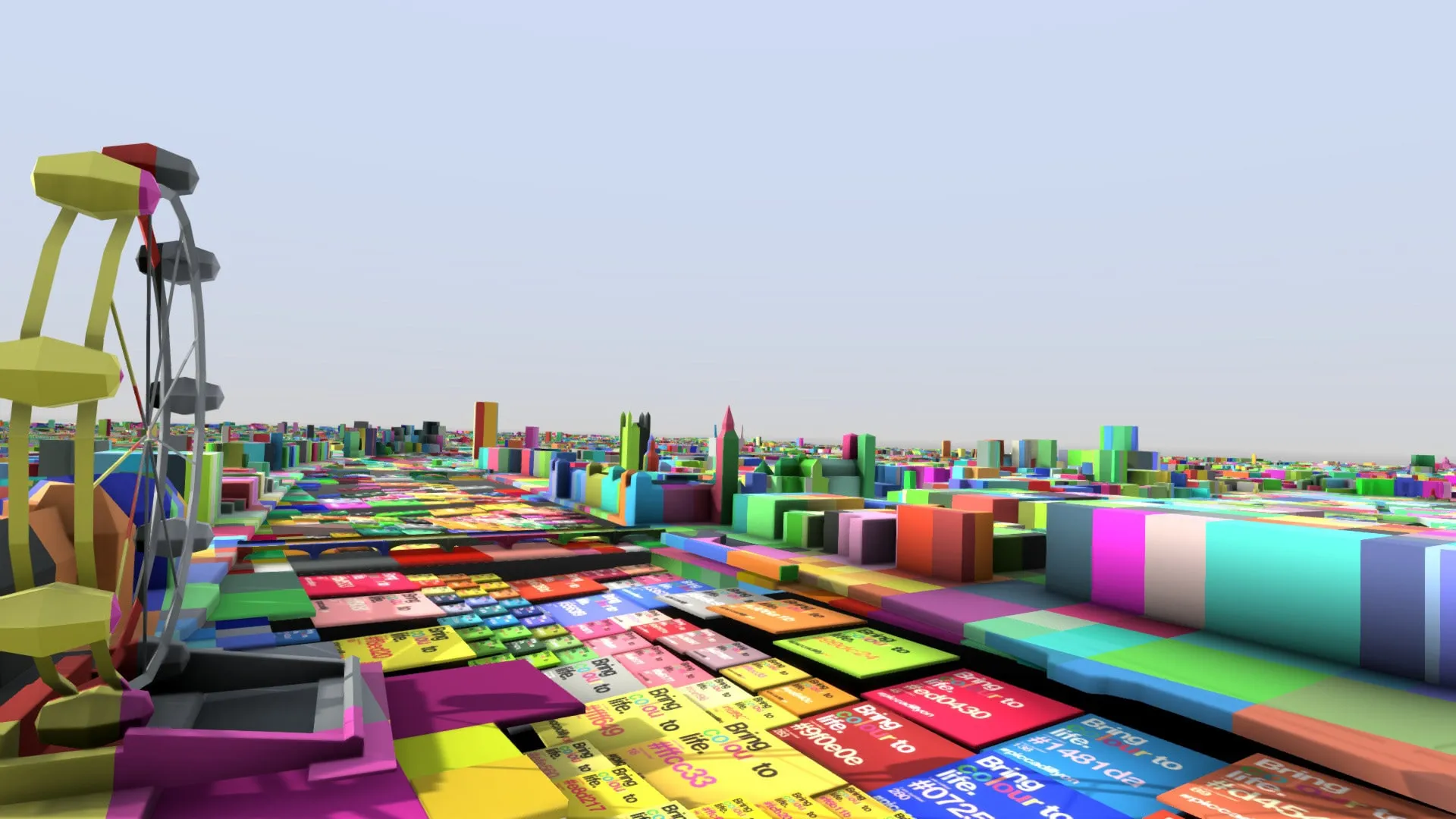 The London Eye rising from a field of colour chips