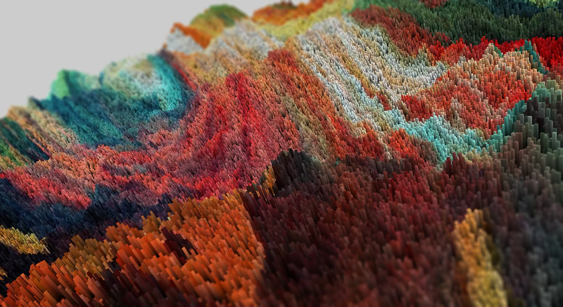 A rippling landscape of red and orange 3D blocks