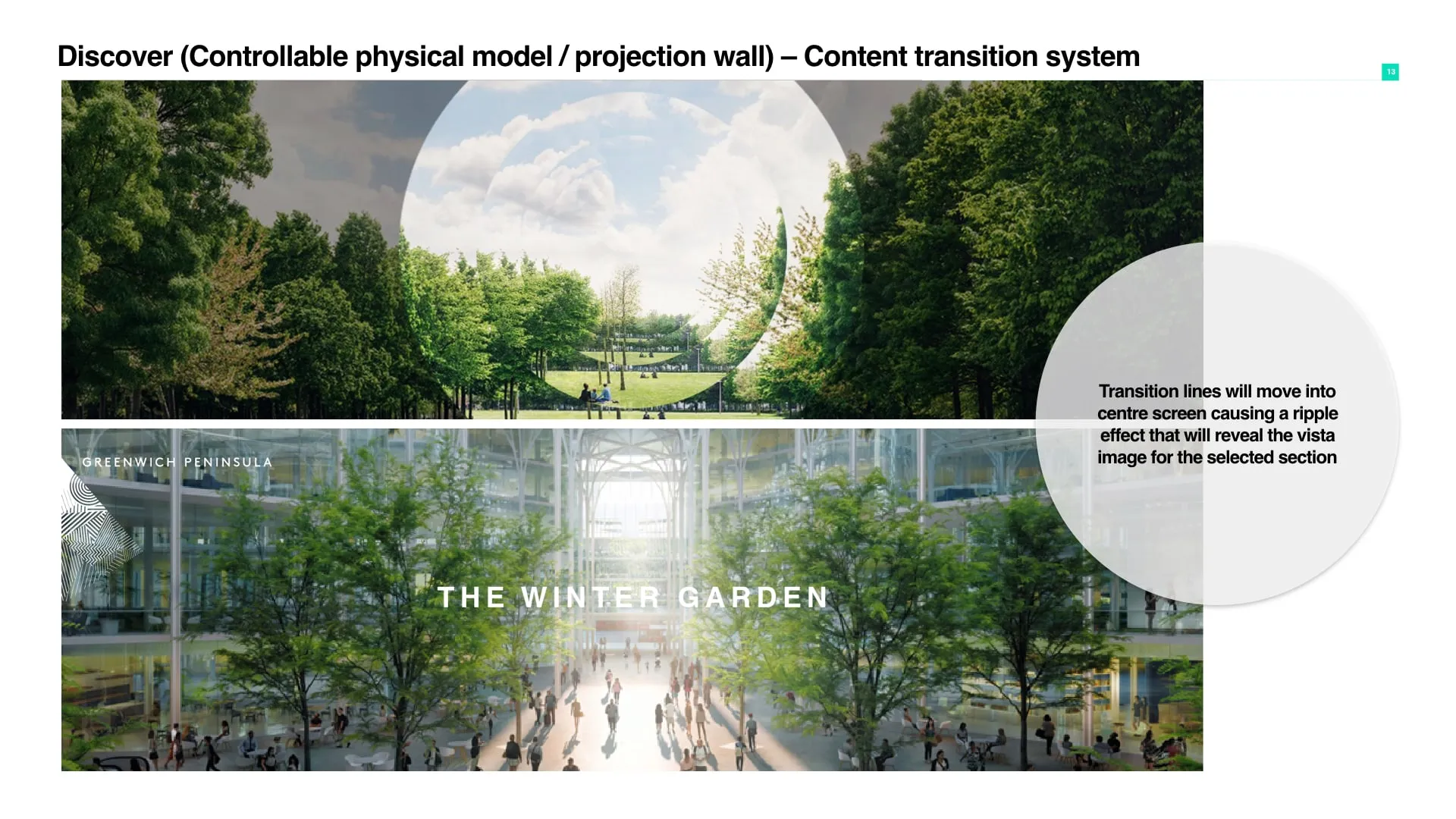 A transition revealing The Winter Garden on the projection wall