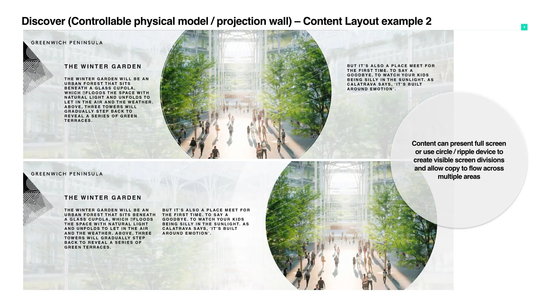 Projection wall layout for The Winter Garden