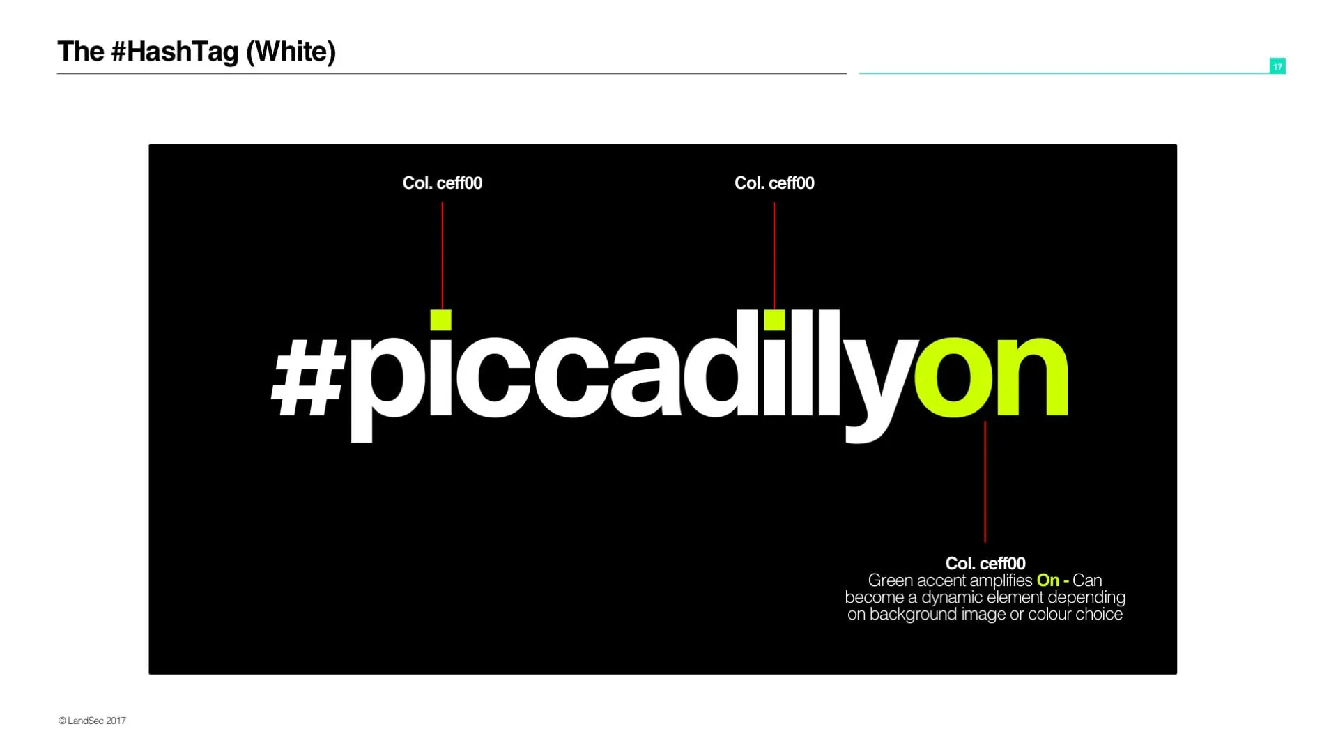 The #piccadillyon hashtag lockup on black