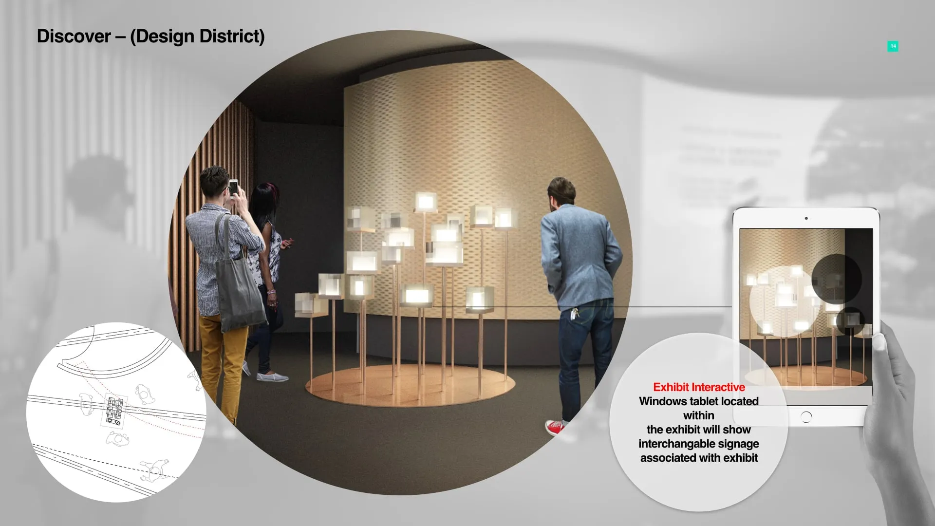 The Design District zone, with an interactive table and tablet