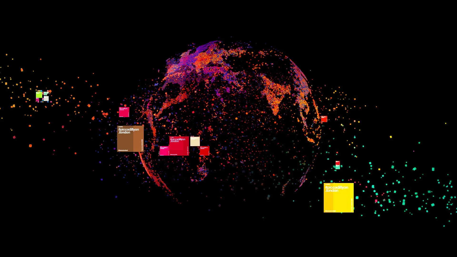 Colour chips forming a glowing globe in the dark