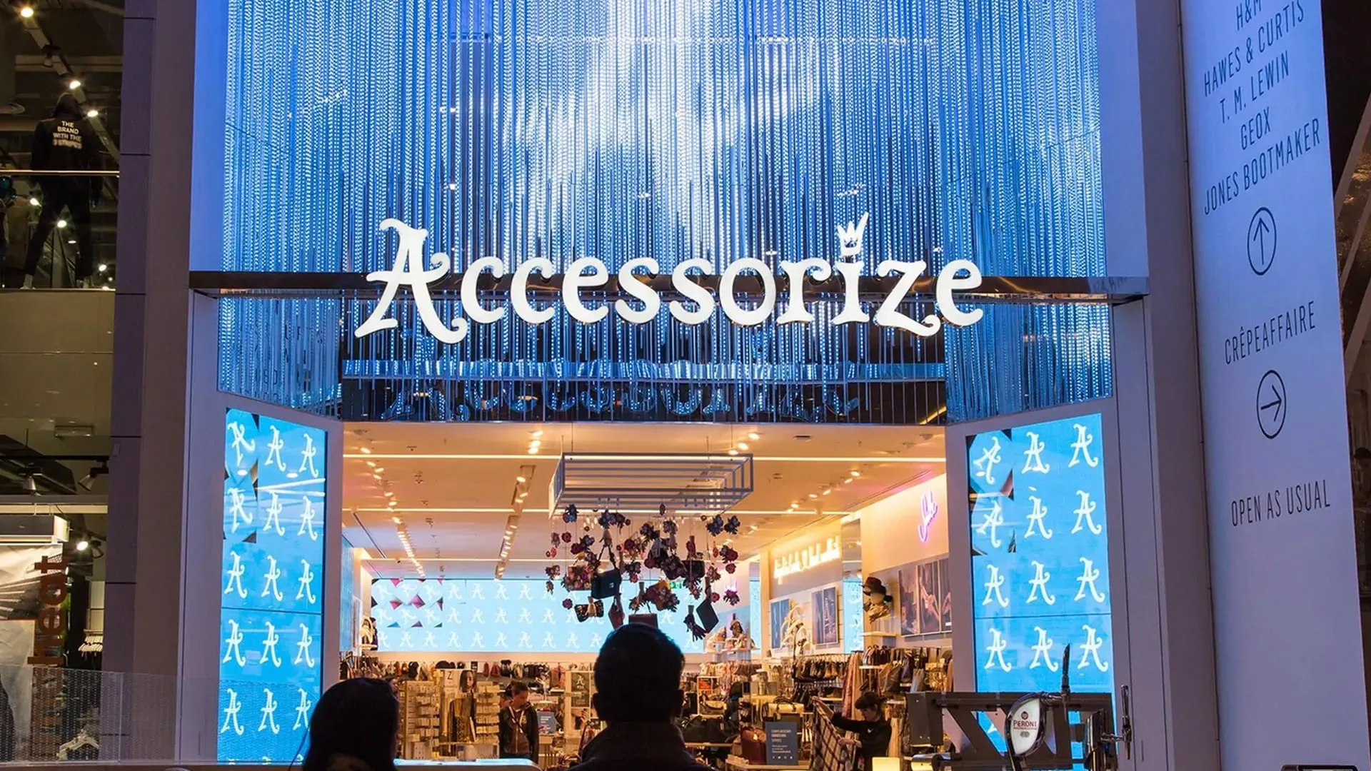 The Accessorize flagship entrance, framed by hundreds of glowing suspended LED rods