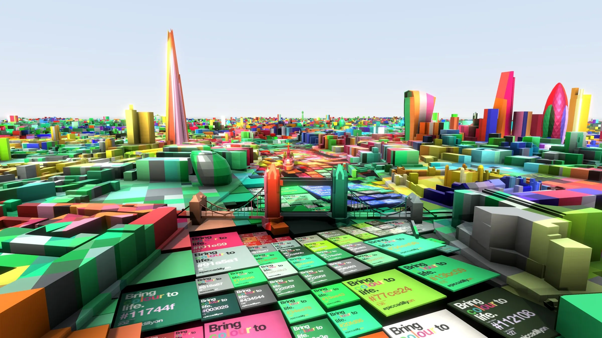 A 3D London skyline built from thousands of colour chips