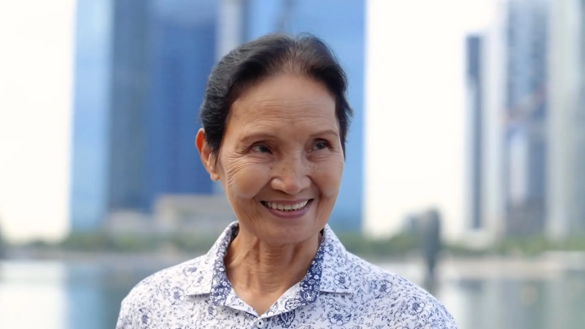 A smiling grandmother from the Bucket List films in Singapore